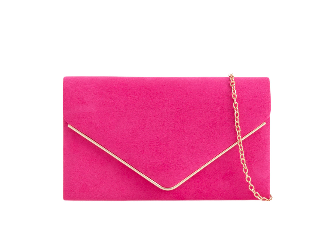La Rochelle Fuchsia Suede Effect Clutch Bag with Gold Trim