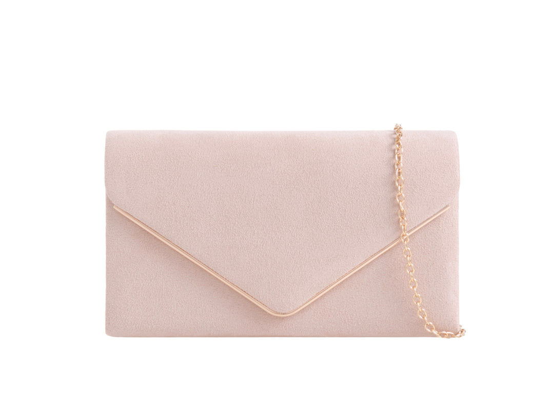La Rochelle Nude Suede Effect Clutch Bag with Gold Trim
