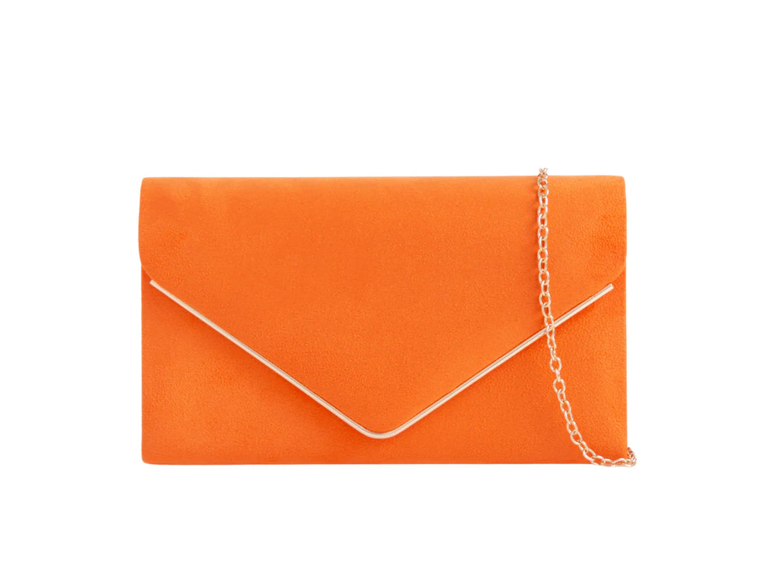 La Rochelle Orange Suede Effect Clutch Bag with Gold Trim