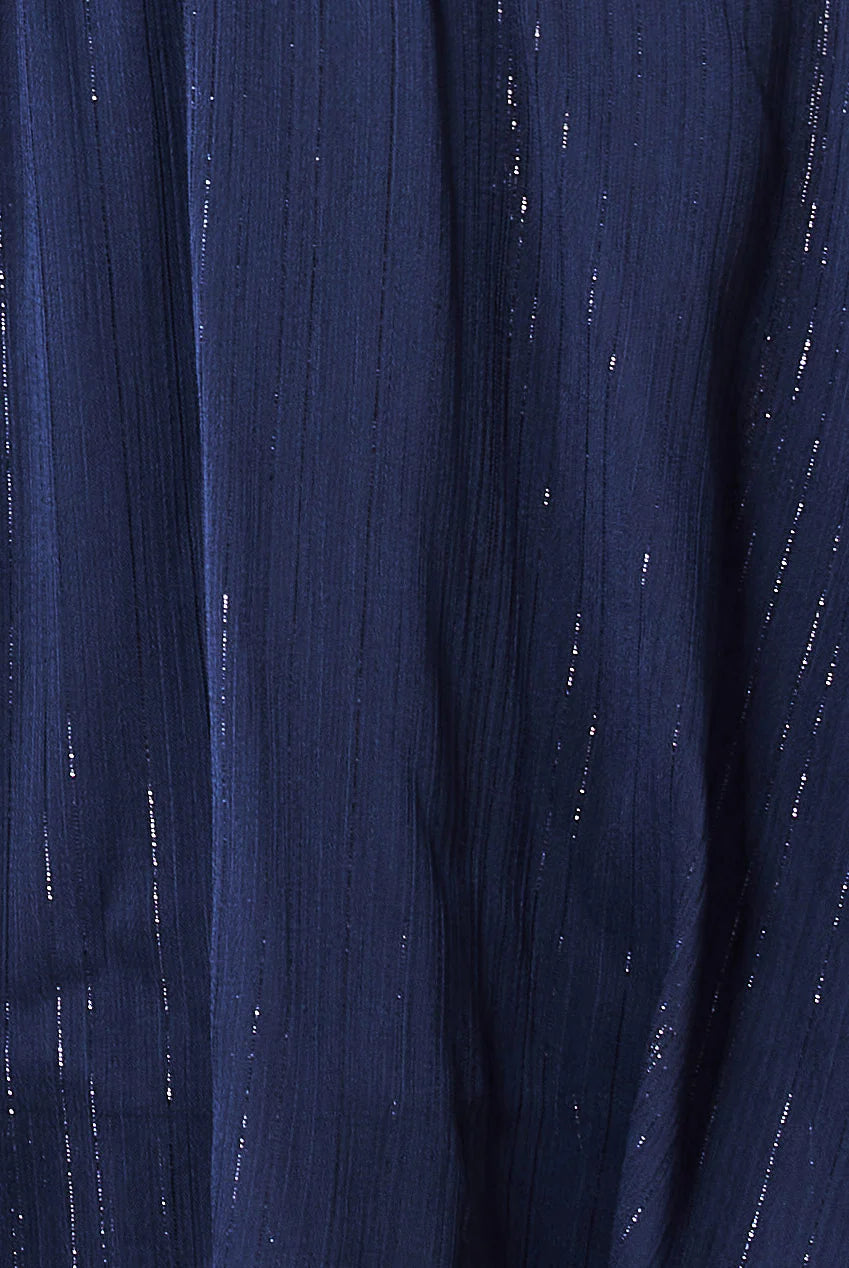 LA Chic Navy Lurex Chiffon Angel Sleeve Tiered Midi Dress - BY GODDIVA