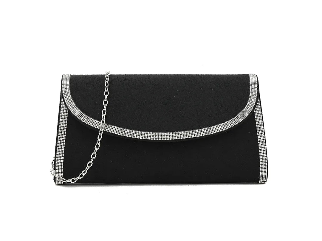 St Lucia Black Diamante Trim Clutch Bag