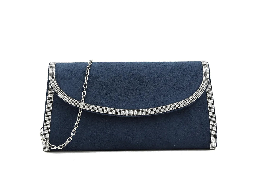 St Lucia Navy Blue Diamante Trim Clutch Bag