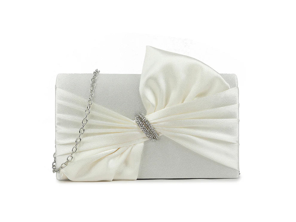 Palermo Ivory Satin Front Bow Detail Clutch Bag