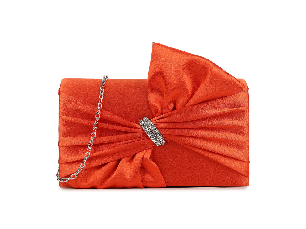 Palermo Orange Satin Front Bow Detail Clutch Bag