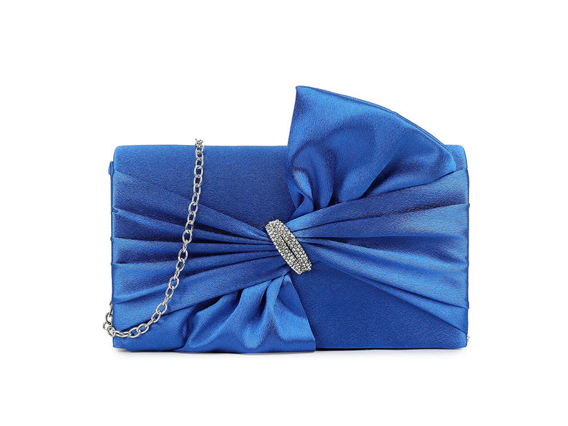 Palermo Cobalt Blue Satin Front Bow Detail Clutch Bag