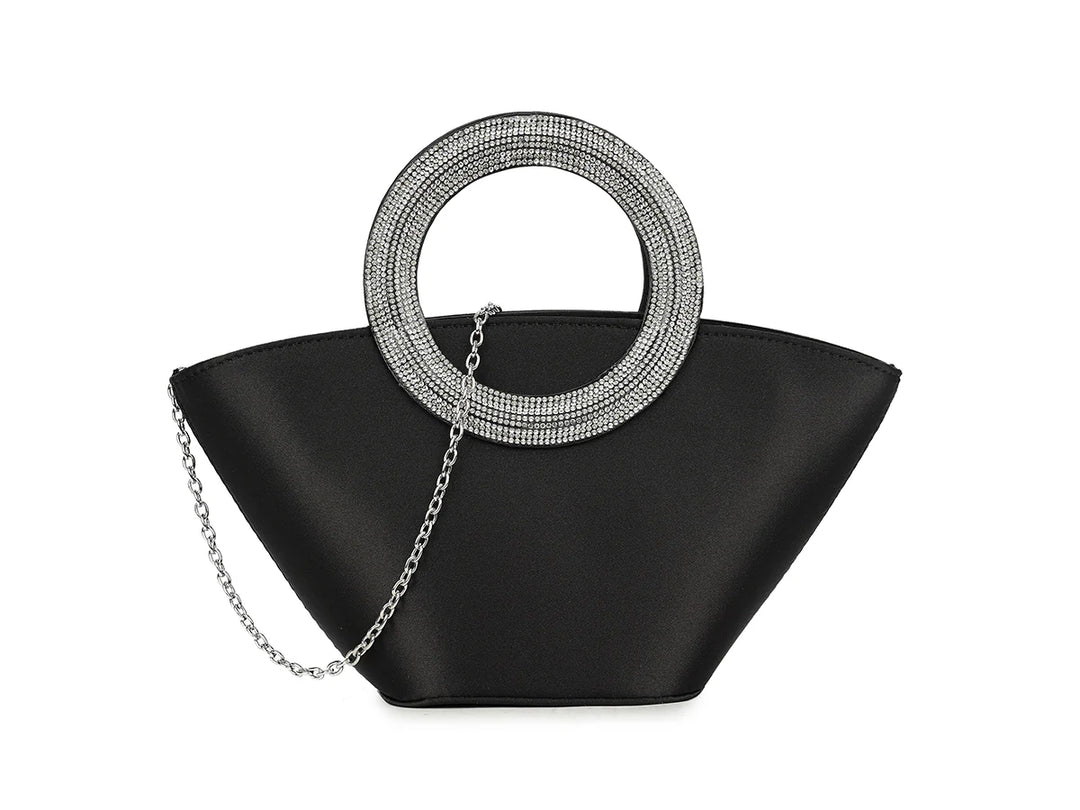 Venice Black Satin Hand Bag With Diamante Handle