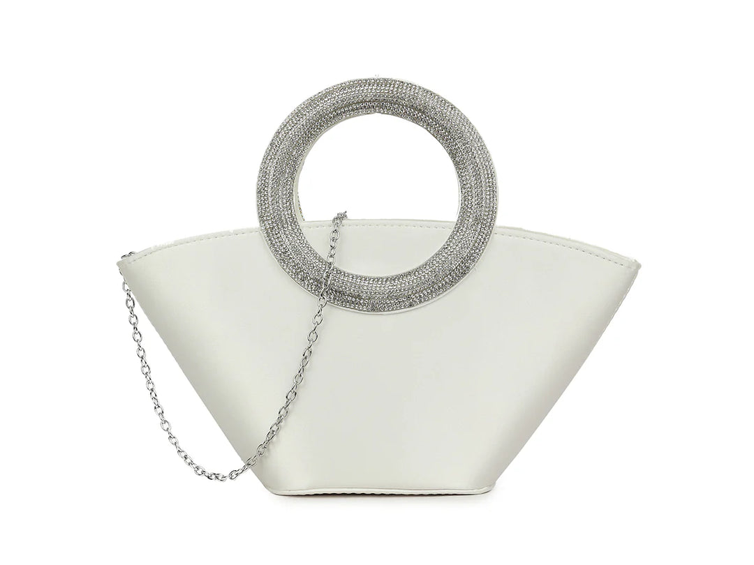 Venice Ivory Satin Hand Bag With Diamante Handle