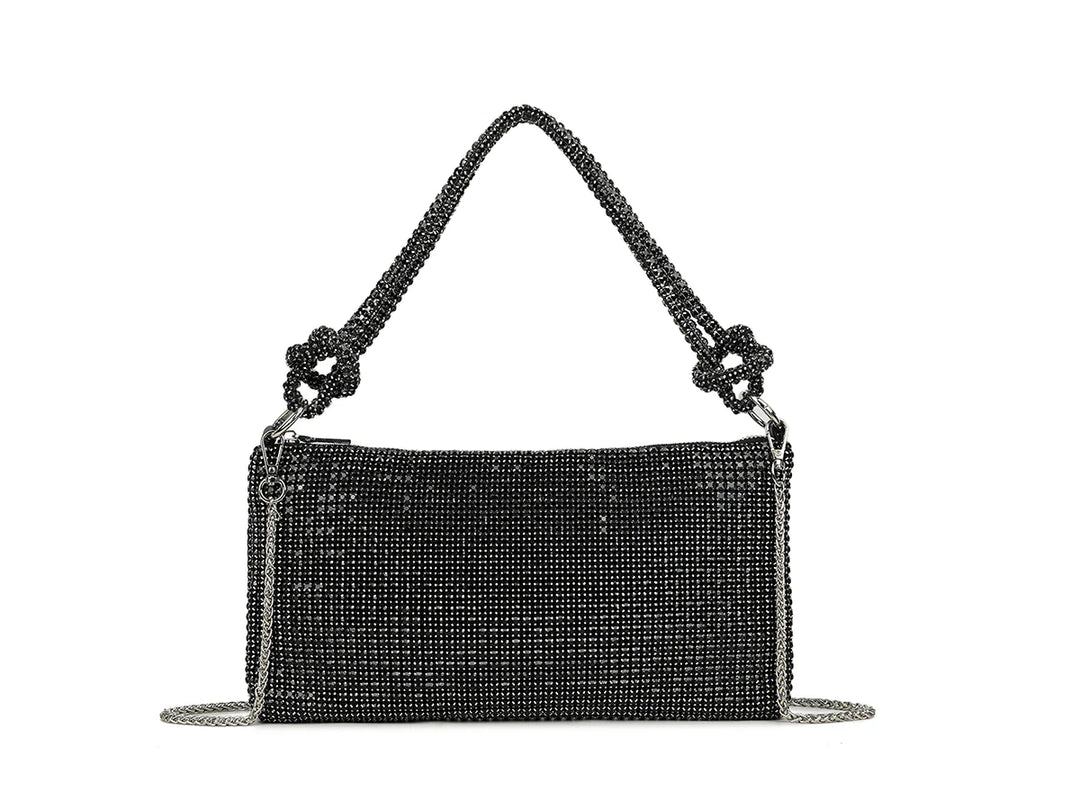 Marbella Glamorous Sparkly Clutch Bag With Handle - Black