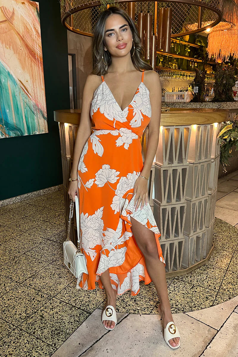 Molly Orange Frill Hem Midi Dress