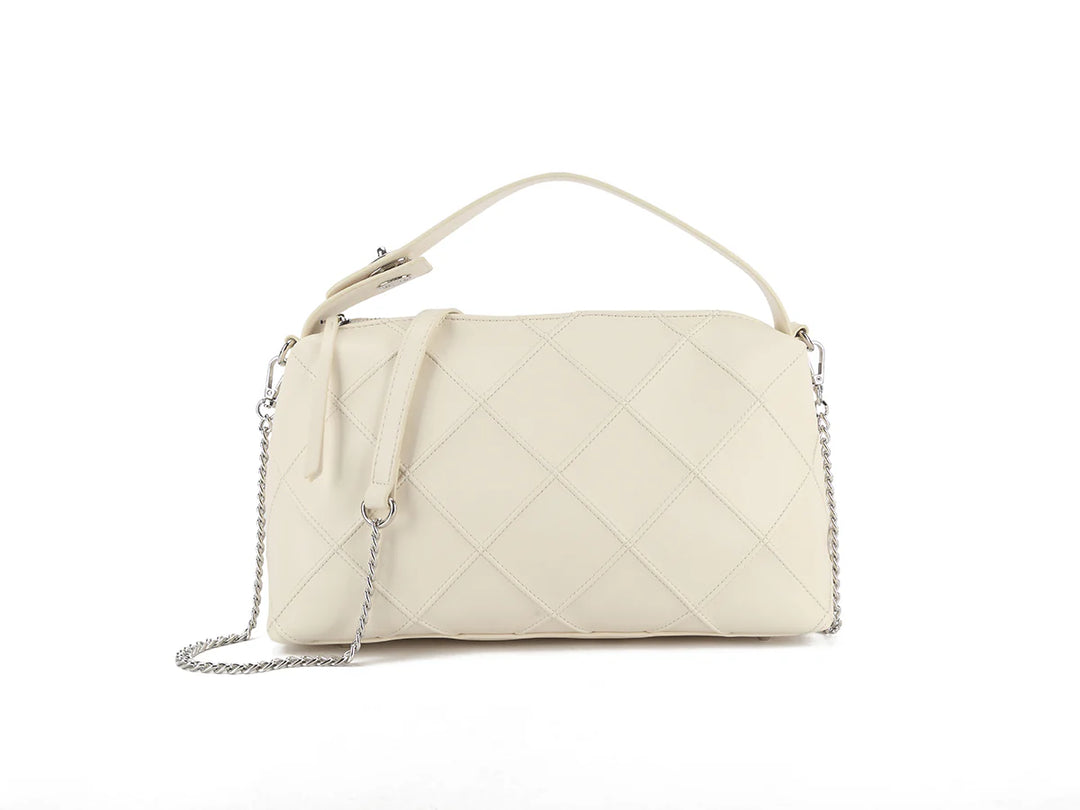 Tuscany Ivory Quilted Clutch Bag With Silver Chain