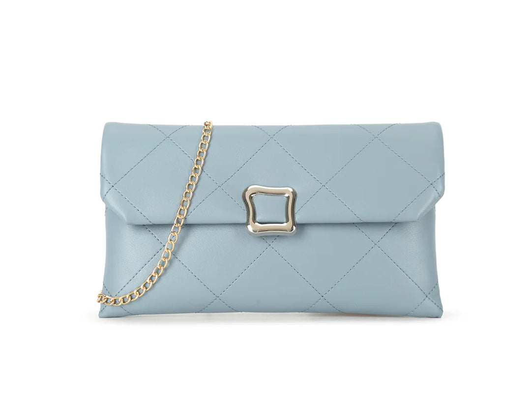 Fiji Blue Grey Quilted Leather Look Handbag