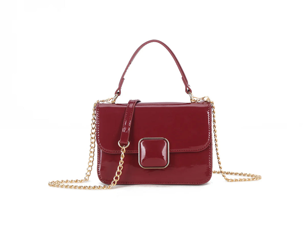 Bergen Cherry Red Patent Small Handbag With Cross Body Chain