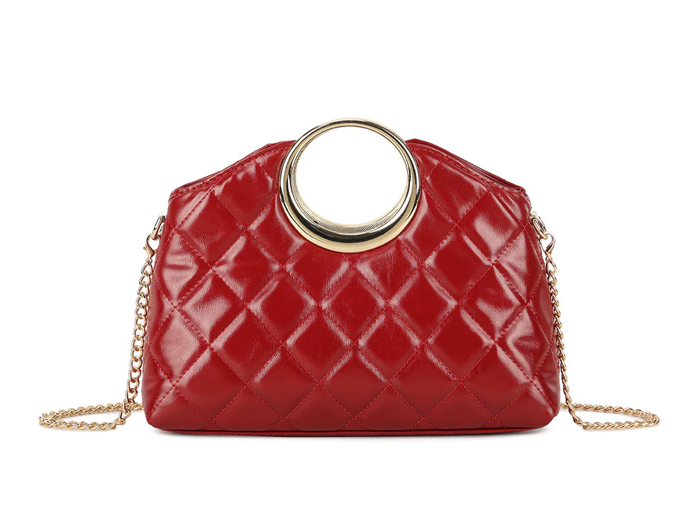 Sicily Quilted Patent O-Ring Handle Bag - Cherry Red