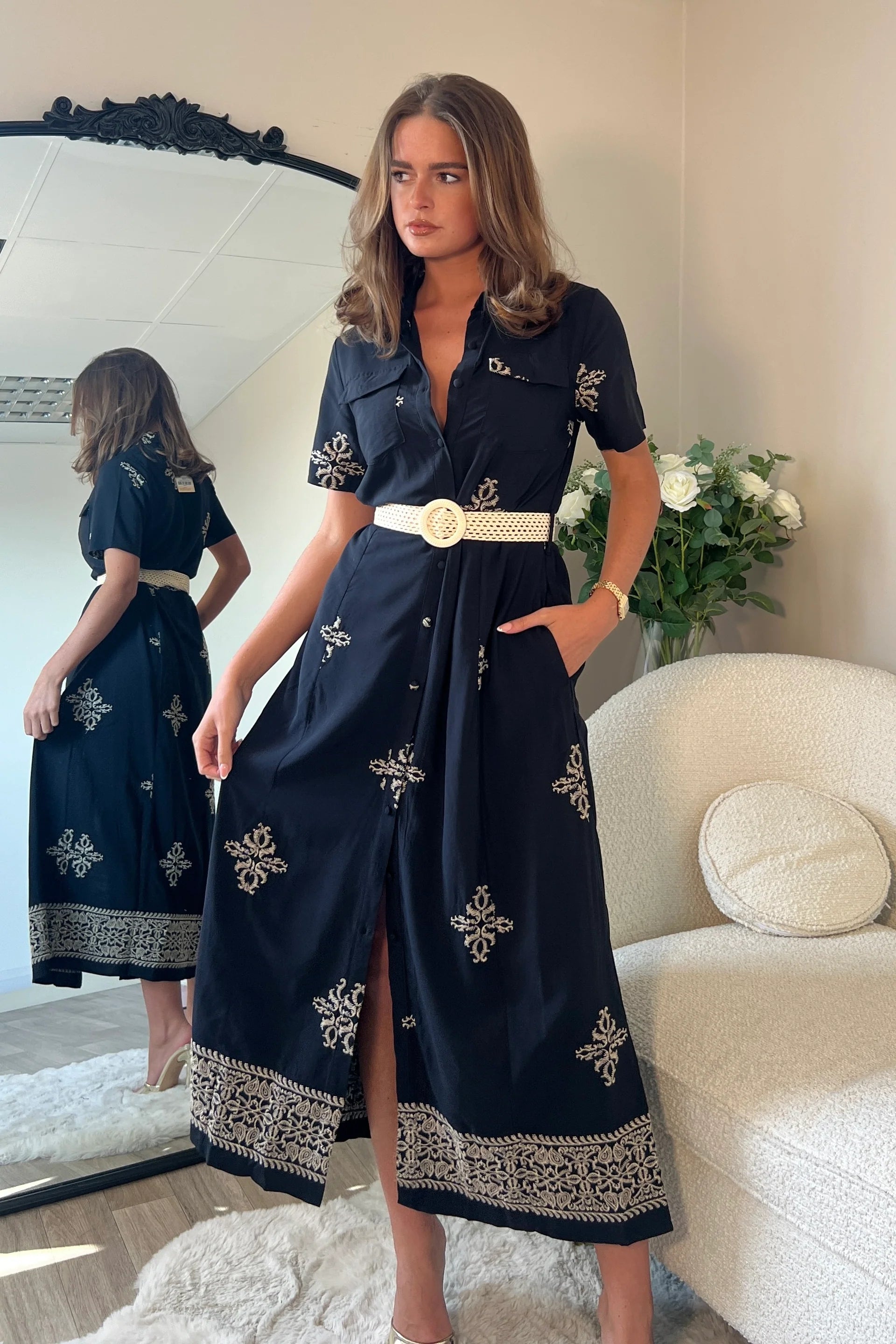 Salomé | A-Line Pleated Full Sleeves Mini Dress