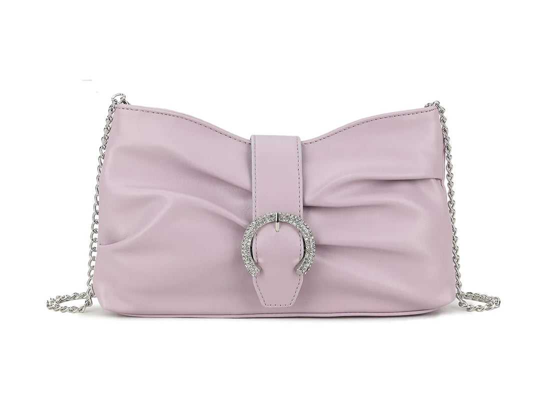 Zena Lilac Faux Leather Diamante Buckle Cross Body Shoulder Clutch Bag