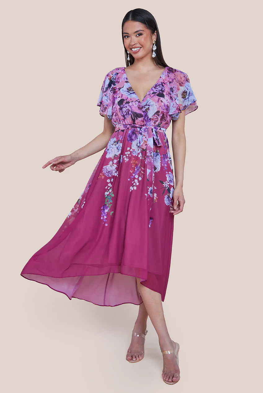 knee length dresses for ladies Floral V-Neck Sleeveless Midi Dress with Pockets Floral / S