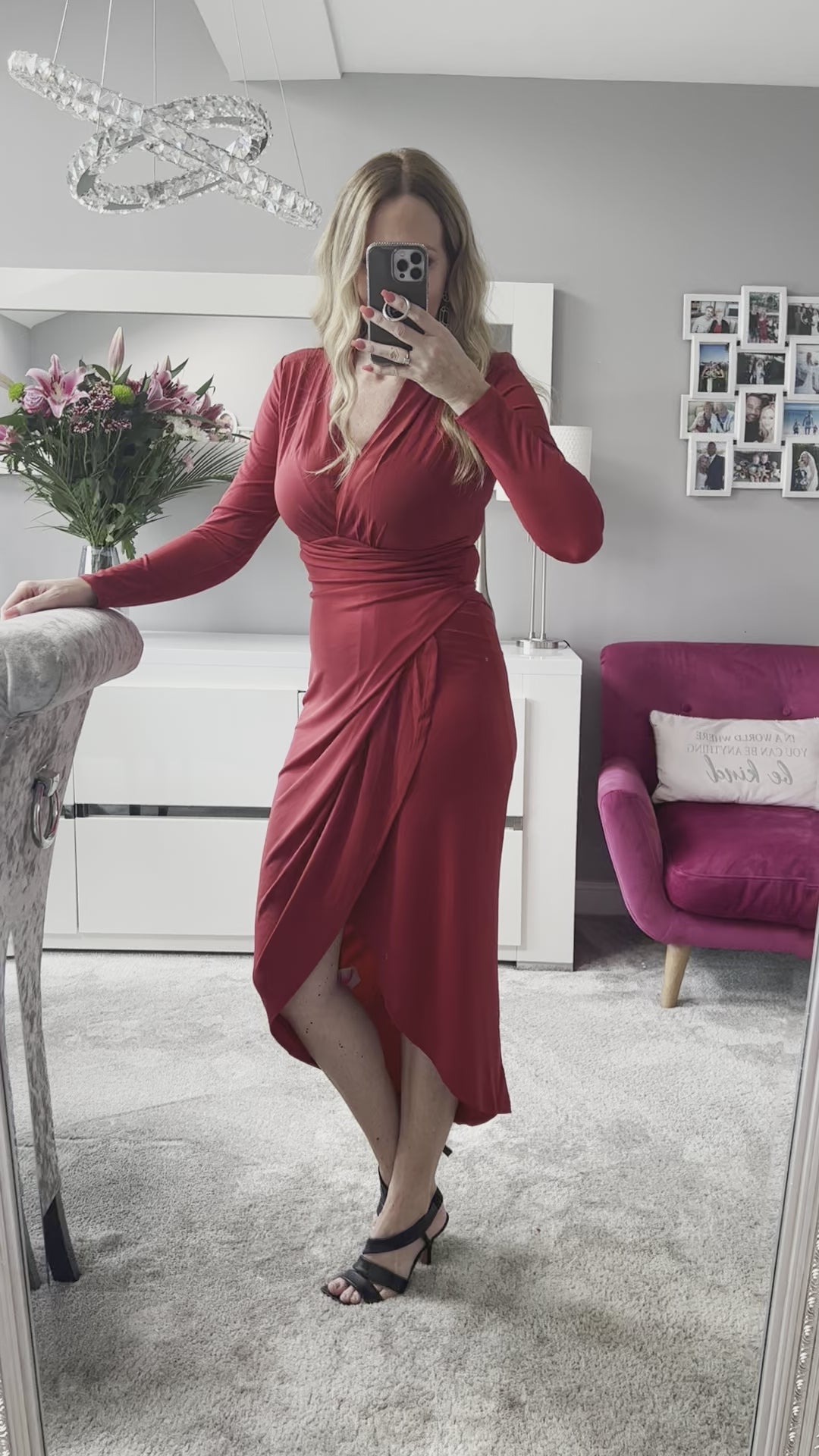A Touch Of Class Burgundy Red Long Sleeve Bodycon Wrap Midi/Maxi Dress