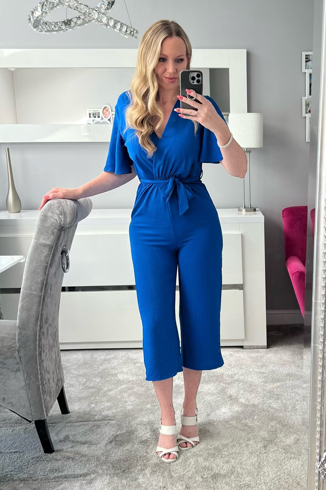 Paloma Cobalt Royal Blue Wide Leg Cropped Jumpsuit LittleMadam
