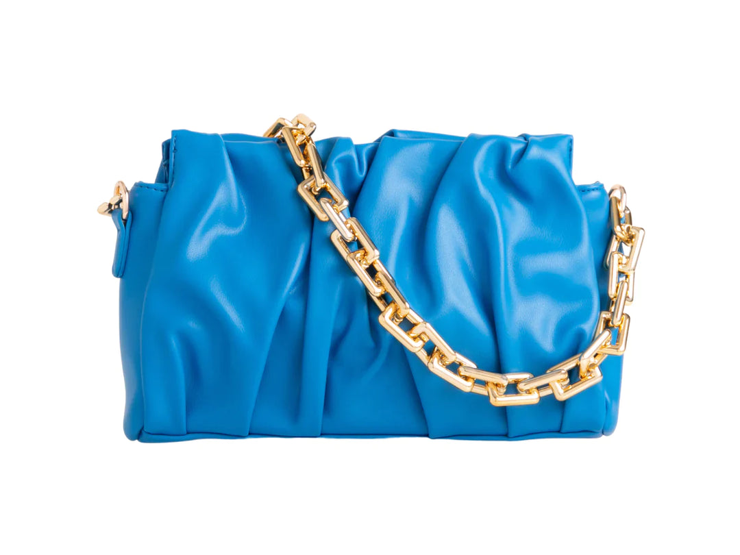 Corchello Blue Faux Leather Gold Chain Cross Body Shoulder Clutch Bag