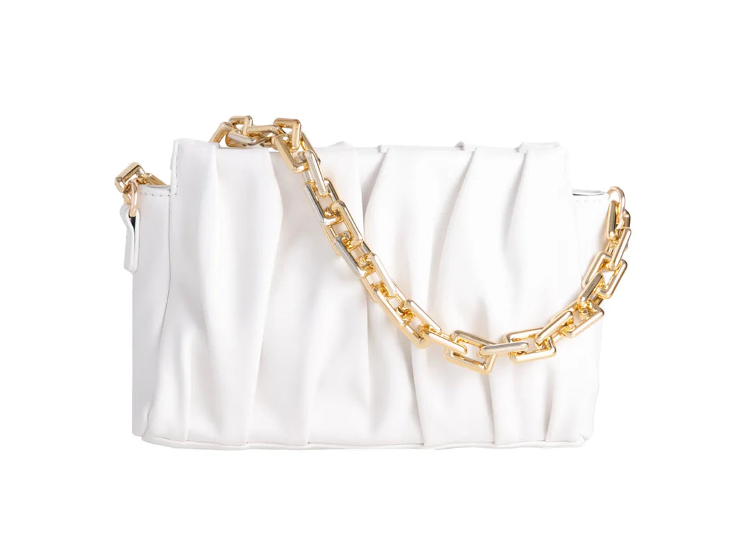 Corchello White Faux Leather Gold Chain Cross Body Shoulder Clutch Bag