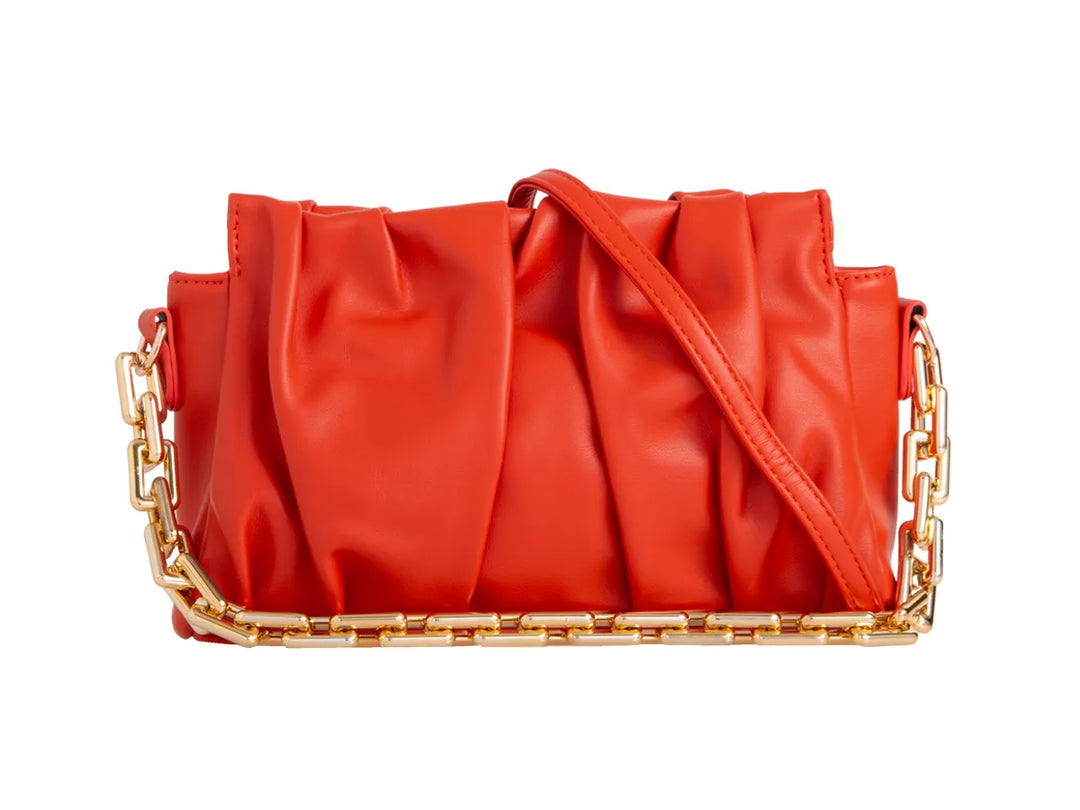 Corchello Orange Faux Leather Gold Chain Cross Body Shoulder Clutch Bag