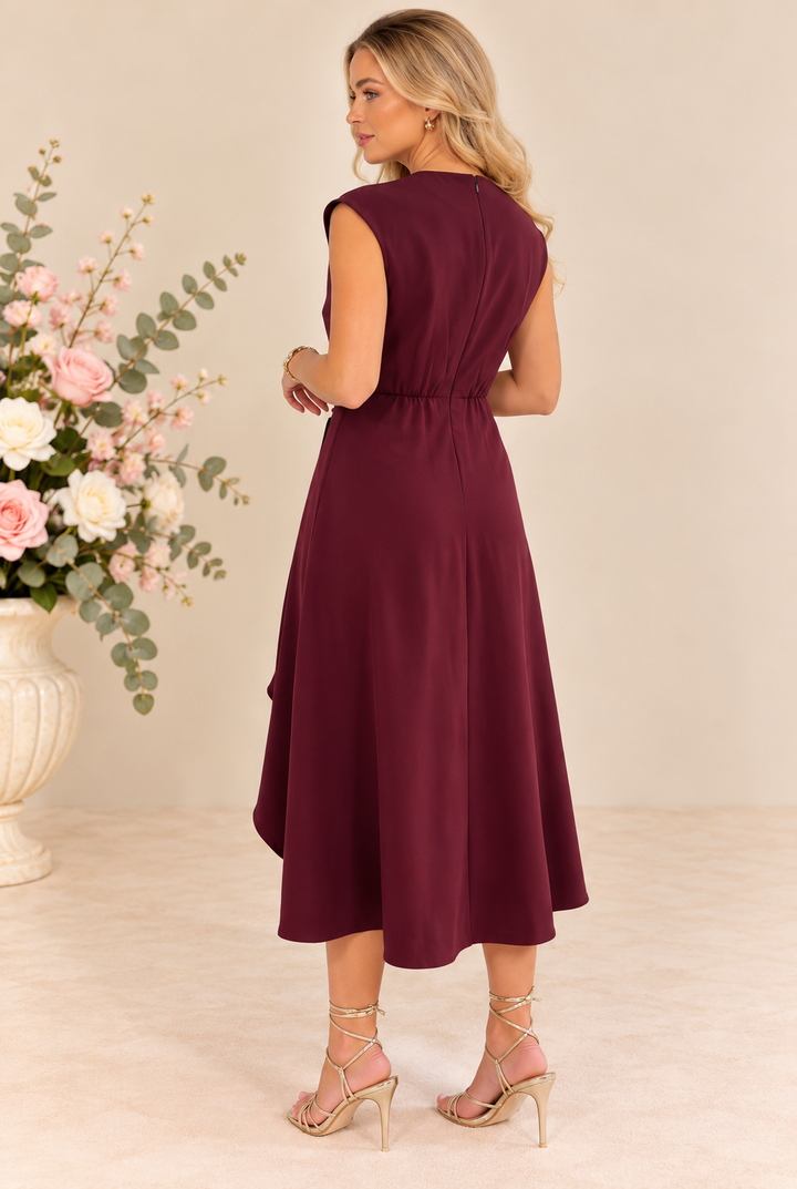 Annette Berry Red Wrap Buckle Detail Midi Dress