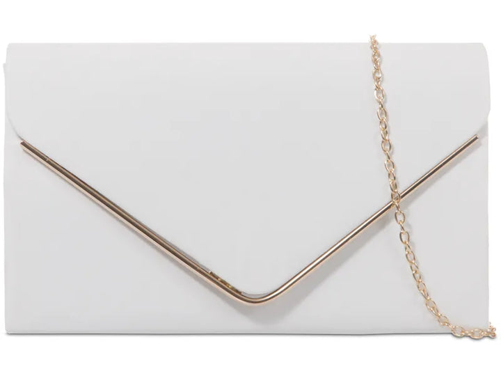 La Rochelle White Suede Effect Clutch Bag with Gold Trim