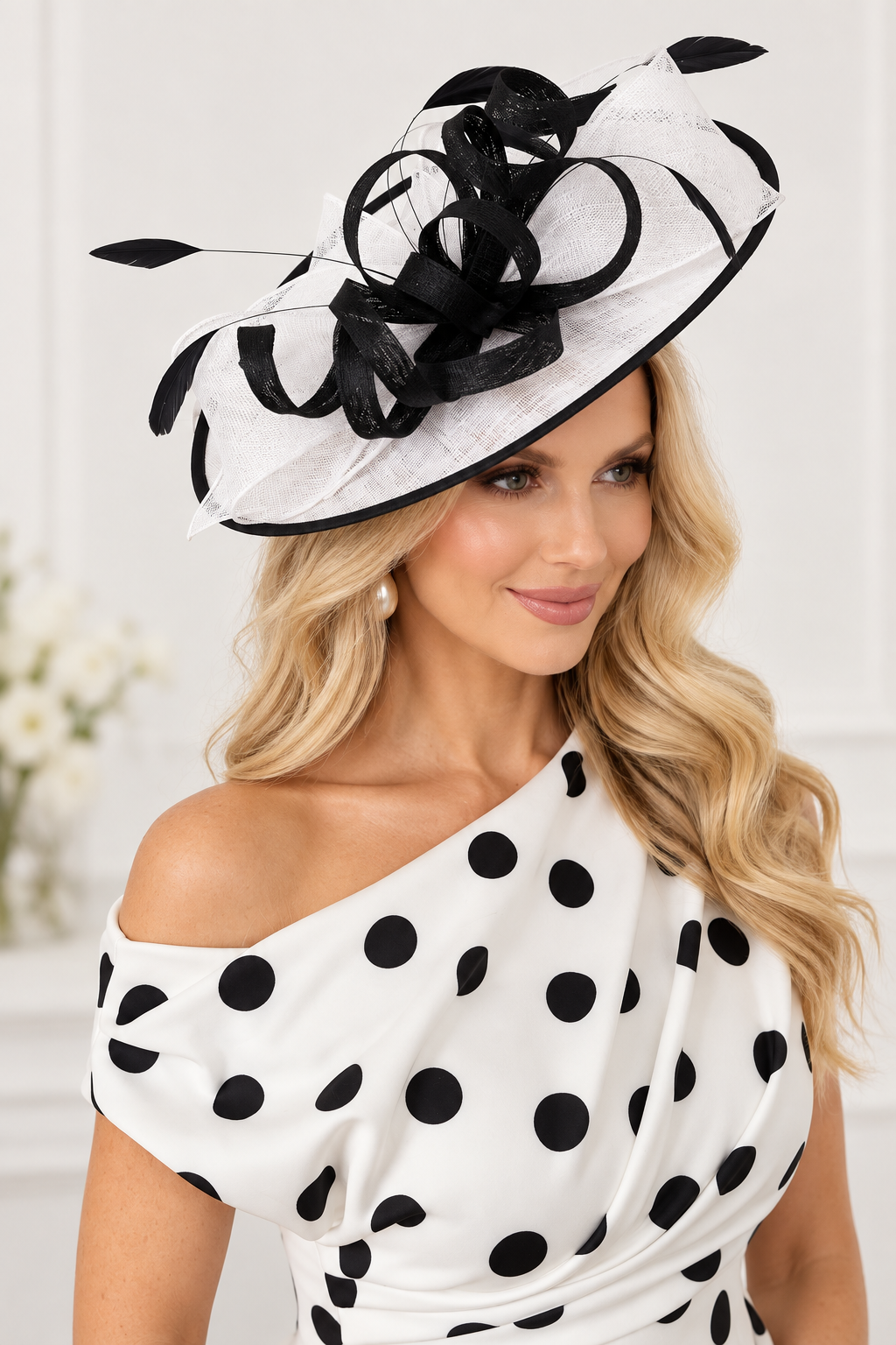 Royal Ascot Black & White Hatinator with Bow Detail