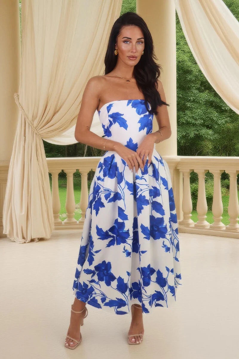 Maeve Blue Floral Bandeau A-Line Midi Dress
