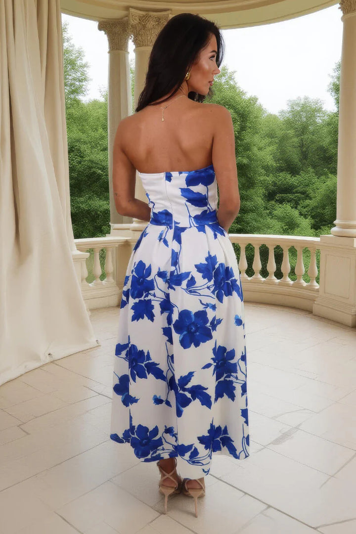 Maeve Blue Floral Bandeau A-Line Midi Dress
