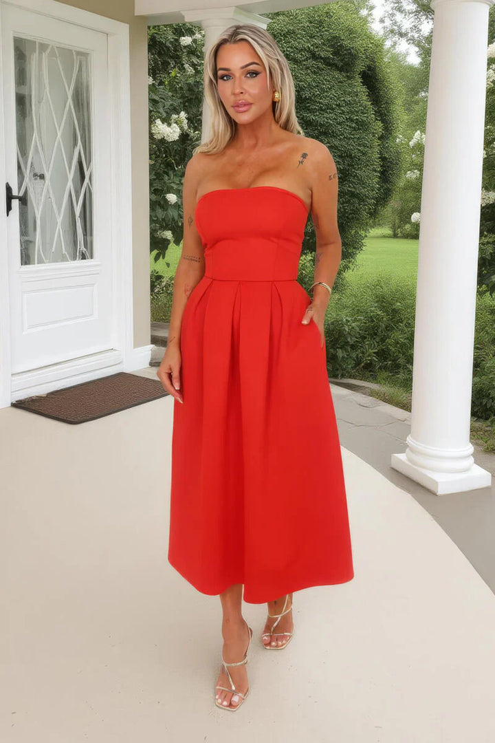 Maeve Blood Orange Bandeau A-Line Midi Dress