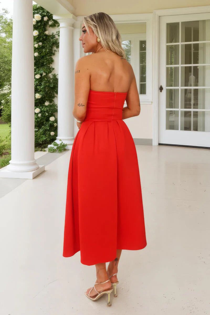 Maeve Blood Orange Bandeau A-Line Midi Dress