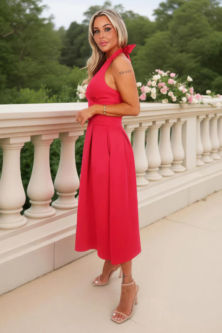 Marilyn Magenta Tie Halter Neck Midi Dress