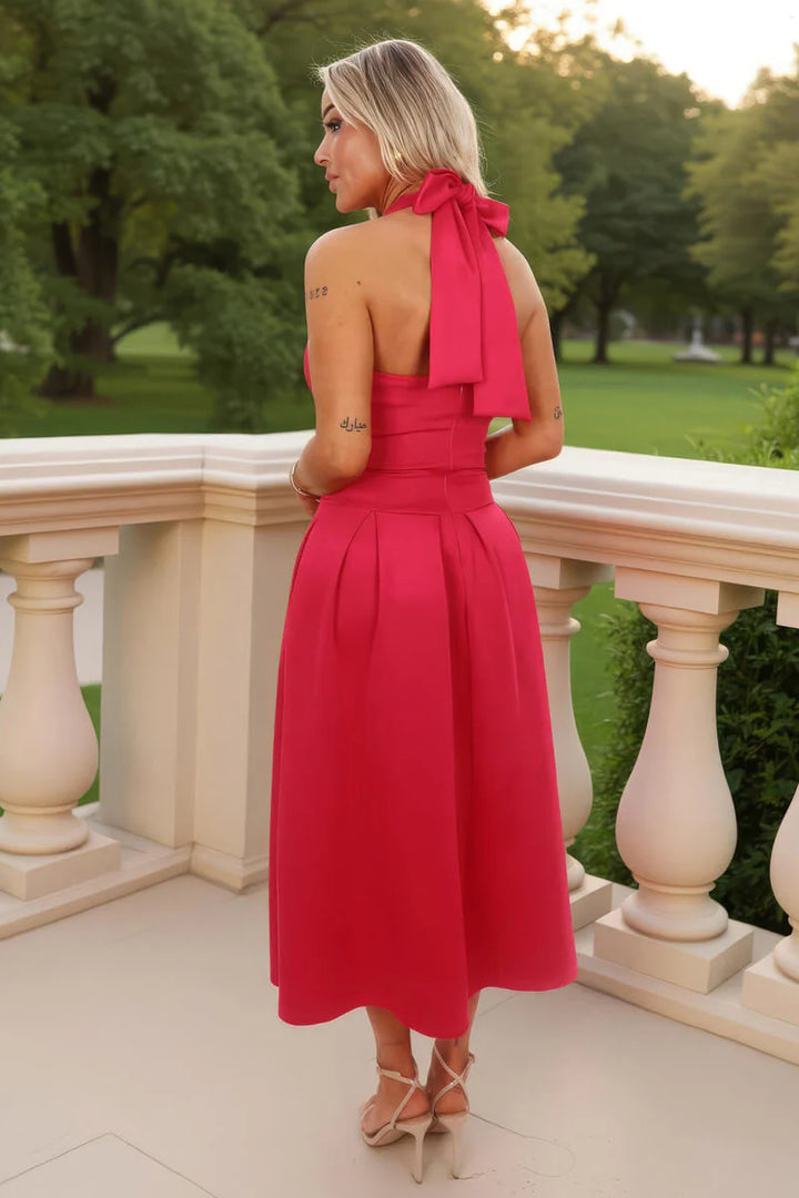 Marilyn Magenta Tie Halter Neck Midi Dress