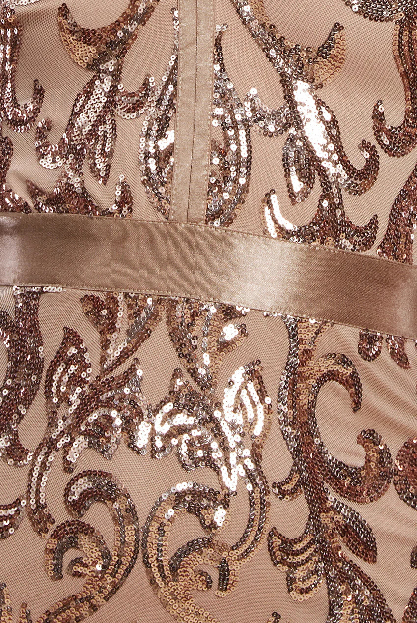 Anwen Champagne Gold Sequin Long Sleeve Bodycon Maxi Dress - BY GODDIVA | LittleMadam Anwen Champagne Gold Sequin Long Sleeve Bodycon Maxi Dress - BY GODDIVA | LittleMadam