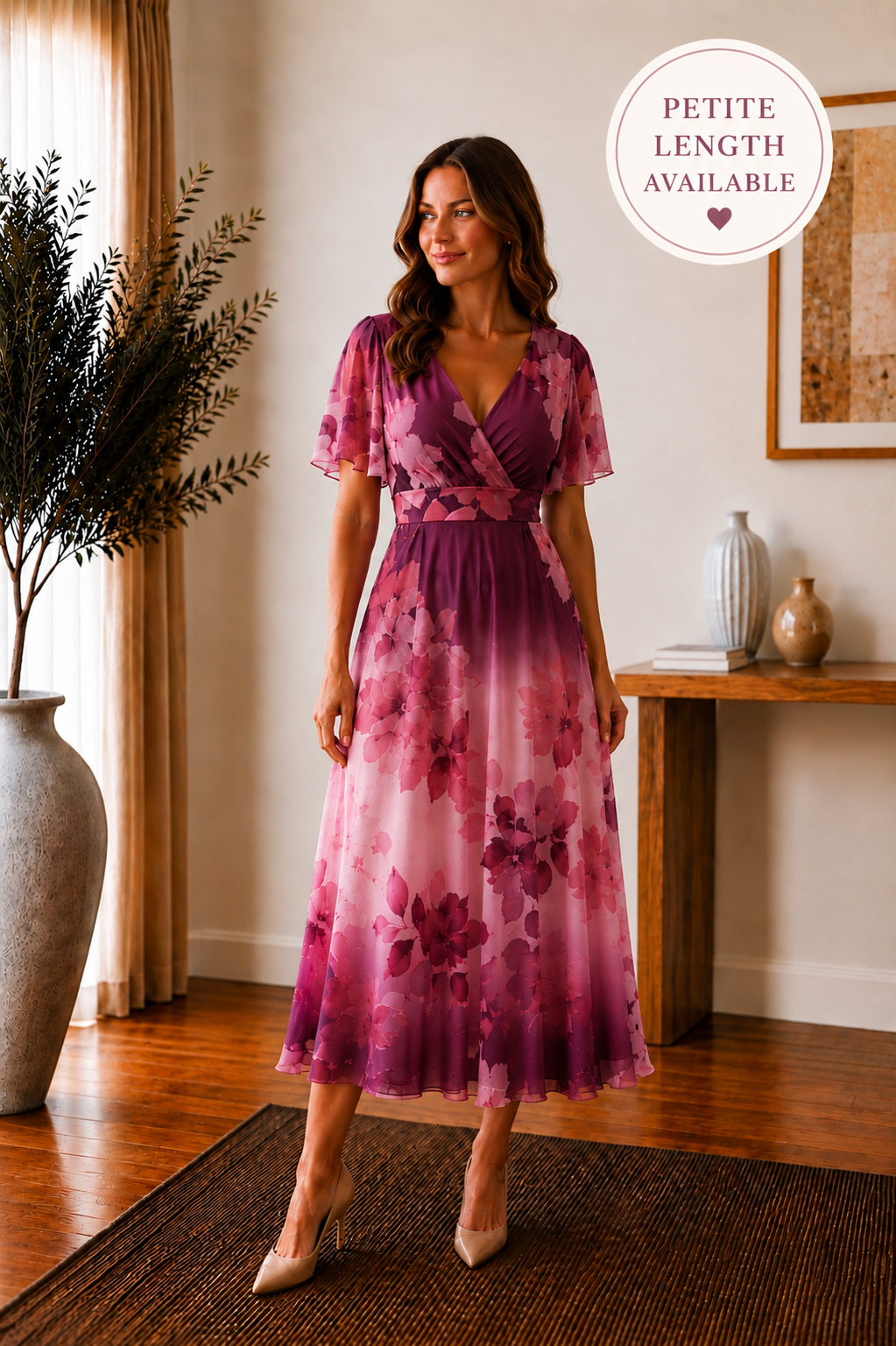 Isobel Plum Floral Angel Sleeve Belted Mini Dress - MINI LENGTH (3 LENGTHS)