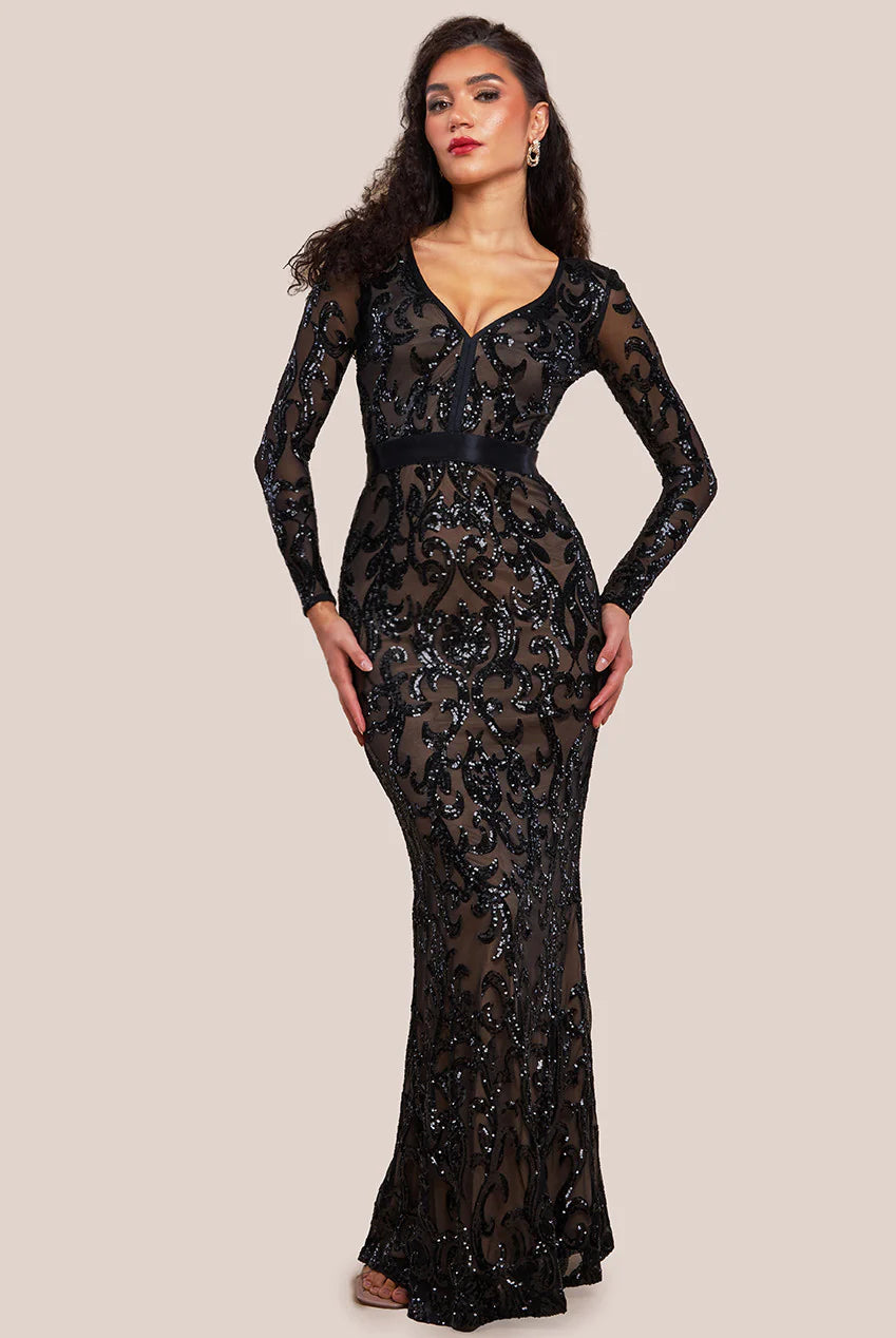 Anwen Black Sequin Long Sleeve Bodycon Maxi Dress Anwen Black Sequin Long Sleeve Bodycon Maxi Dress