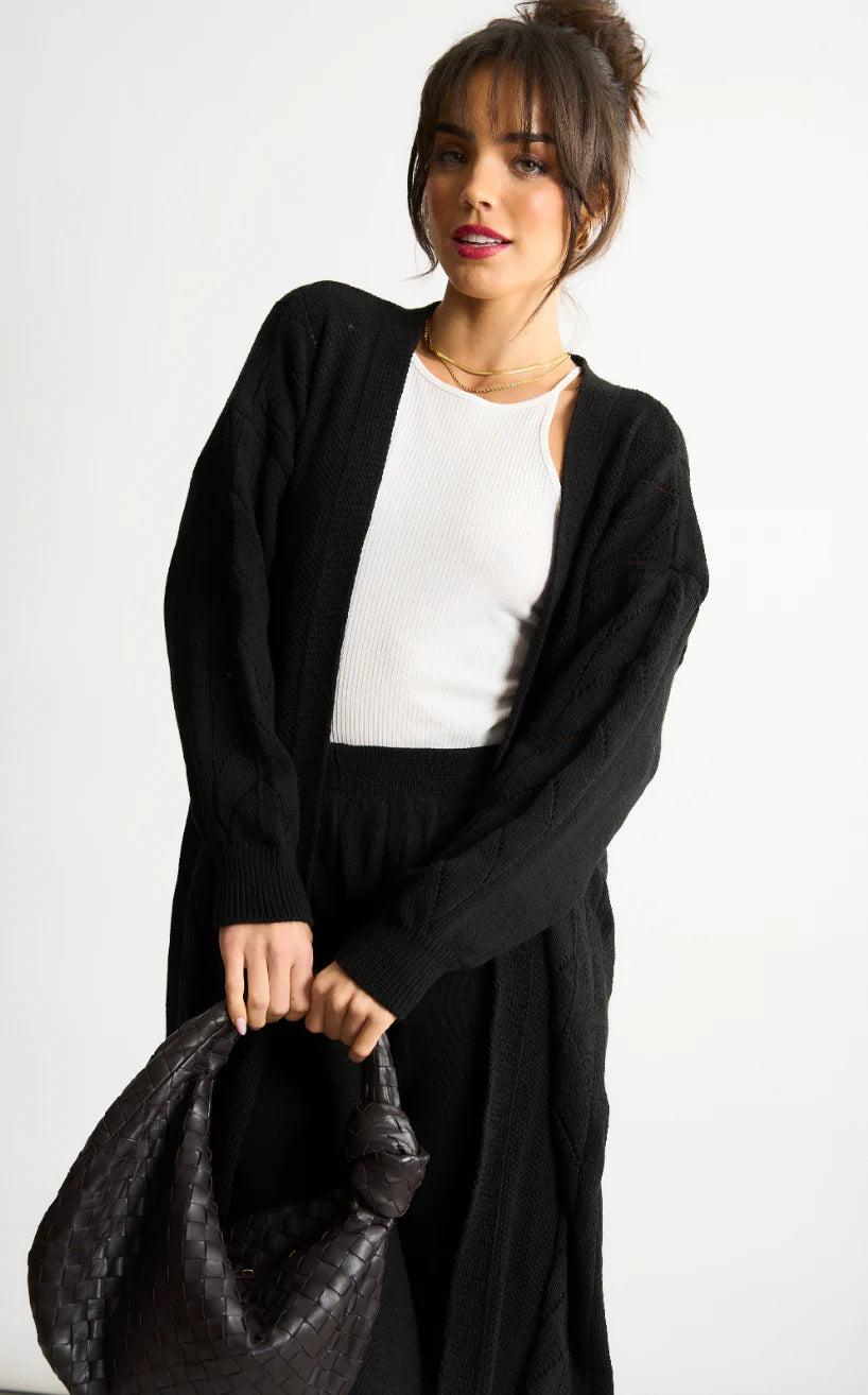 Naya Black Embroidered Long Sleeve Longline Cardigan