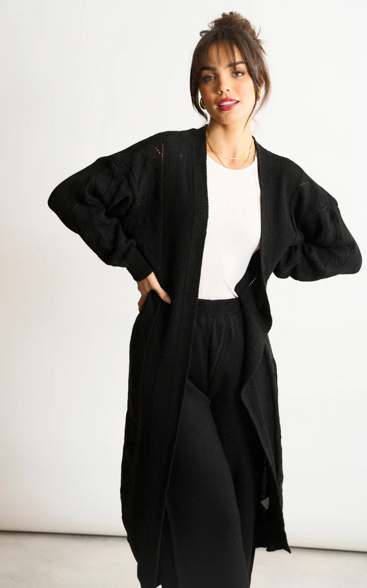 Naya Black Embroidered Long Sleeve Longline Cardigan