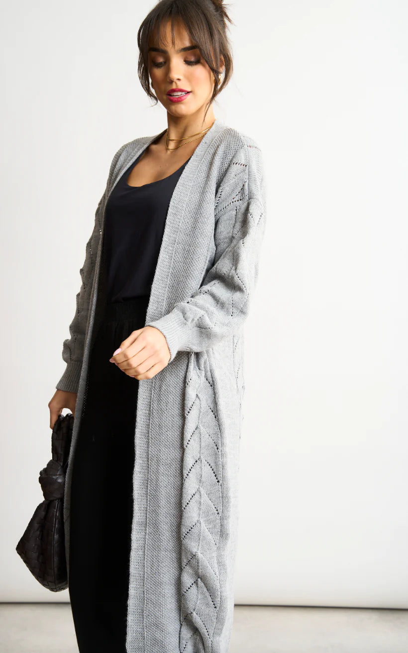 Naya Grey Embroidered Long Sleeve Longline Cardigan