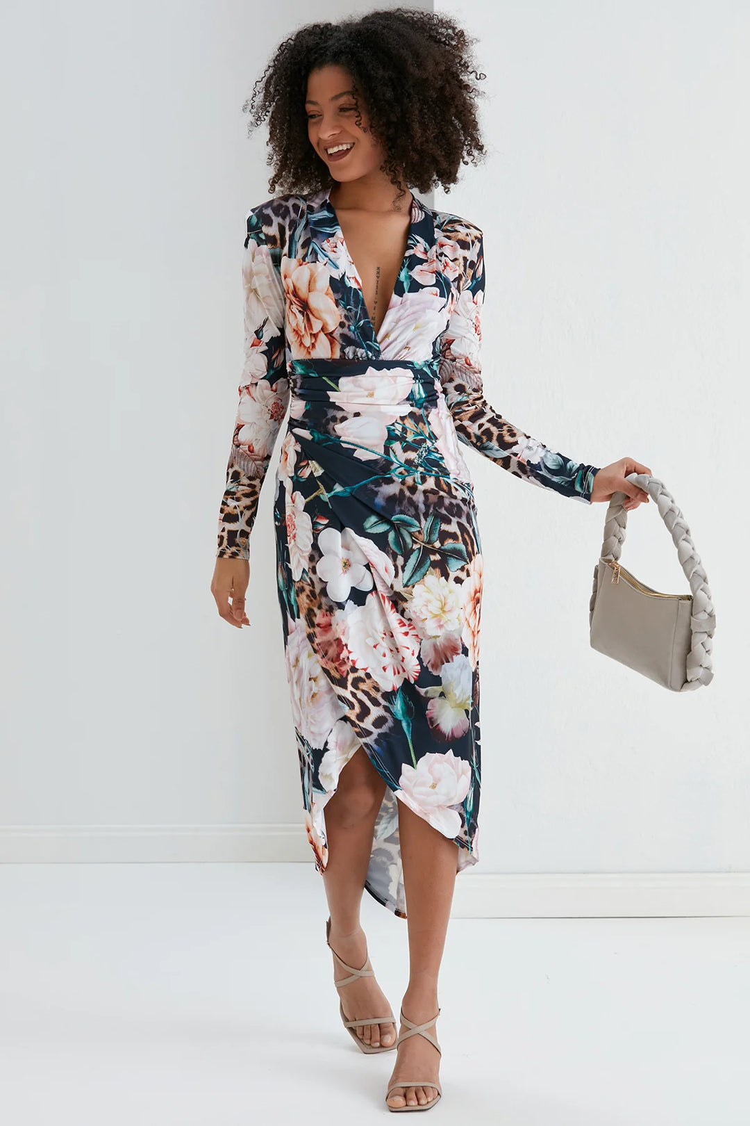 Long floral wrap sales dress
