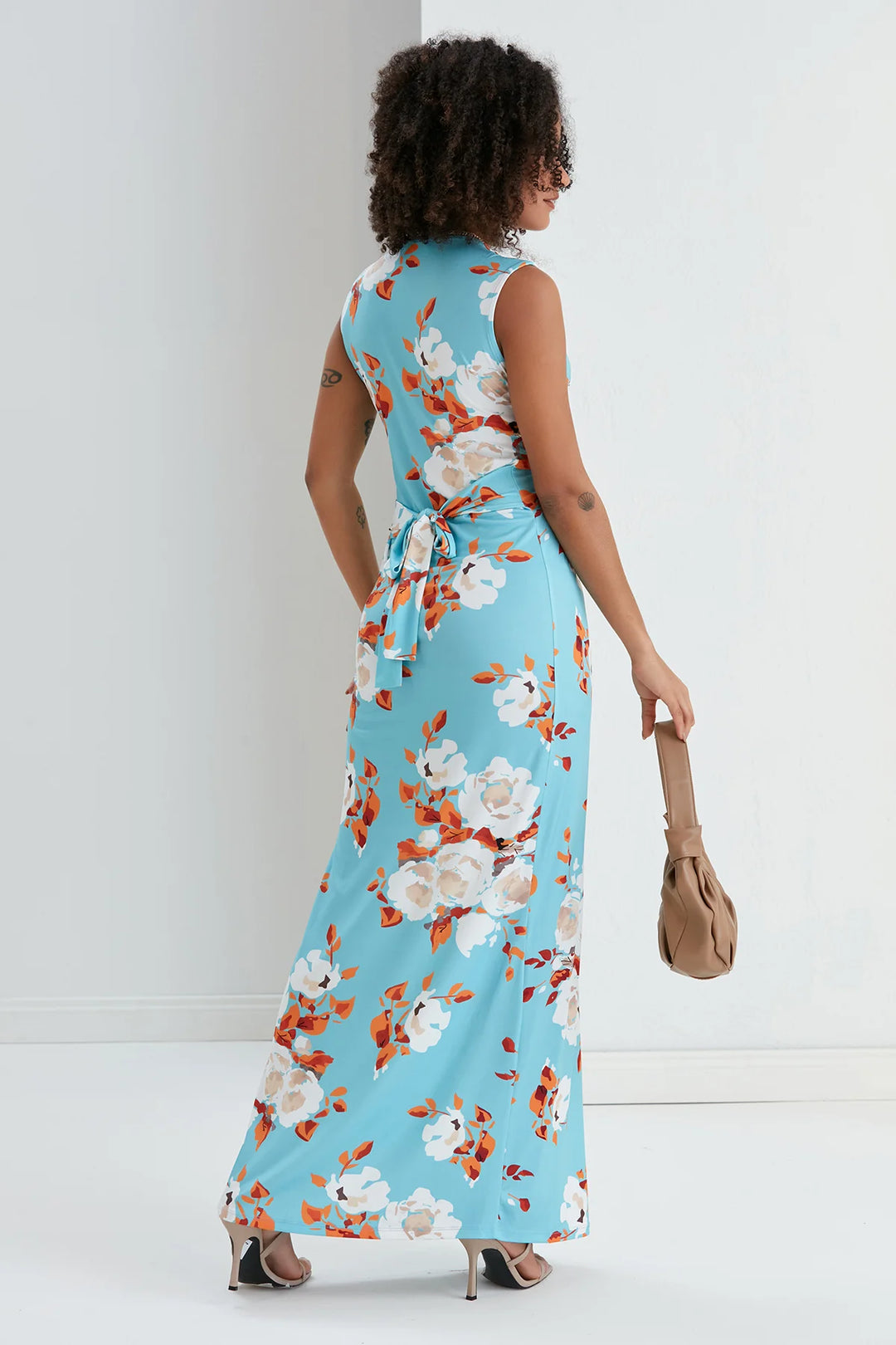 St Lucia Tall Blue Floral Sleeveless Twist Front Maxi Dress
