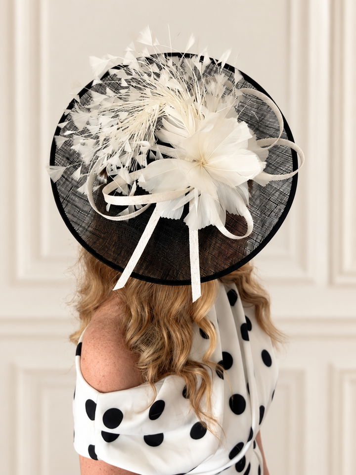 Chelsea Black & White Floral Feather Hatinator