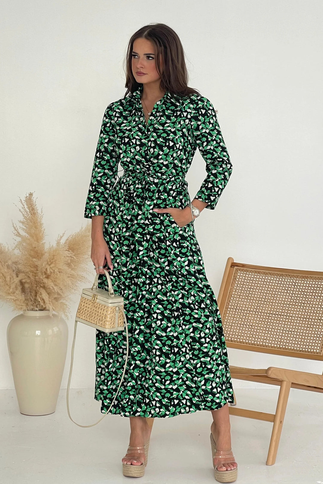 Angela Green Print Long Sleeve Shirt Dress Angela Green Print Long Sleeve Shirt Dress