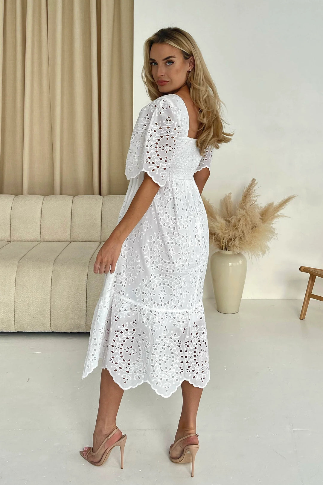 Aspen White Broderie Tiered Midaxi Dress