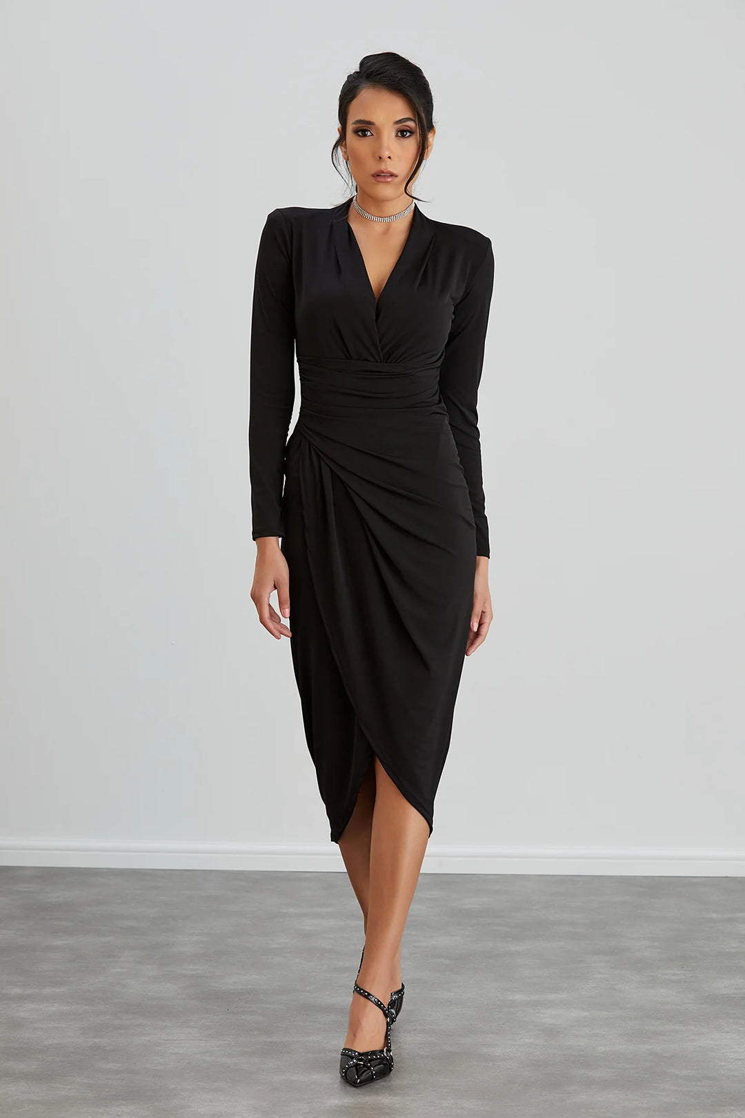 Black long sleeve wrap maxi dress deals