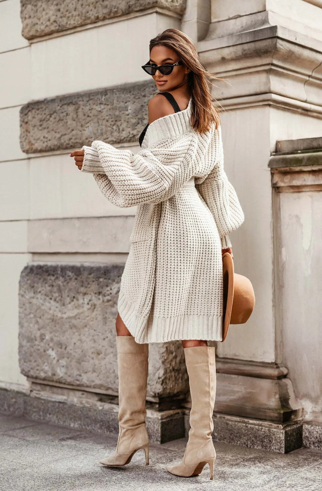 Aspen Cream Chunky Knit Belted Longline Cardigan