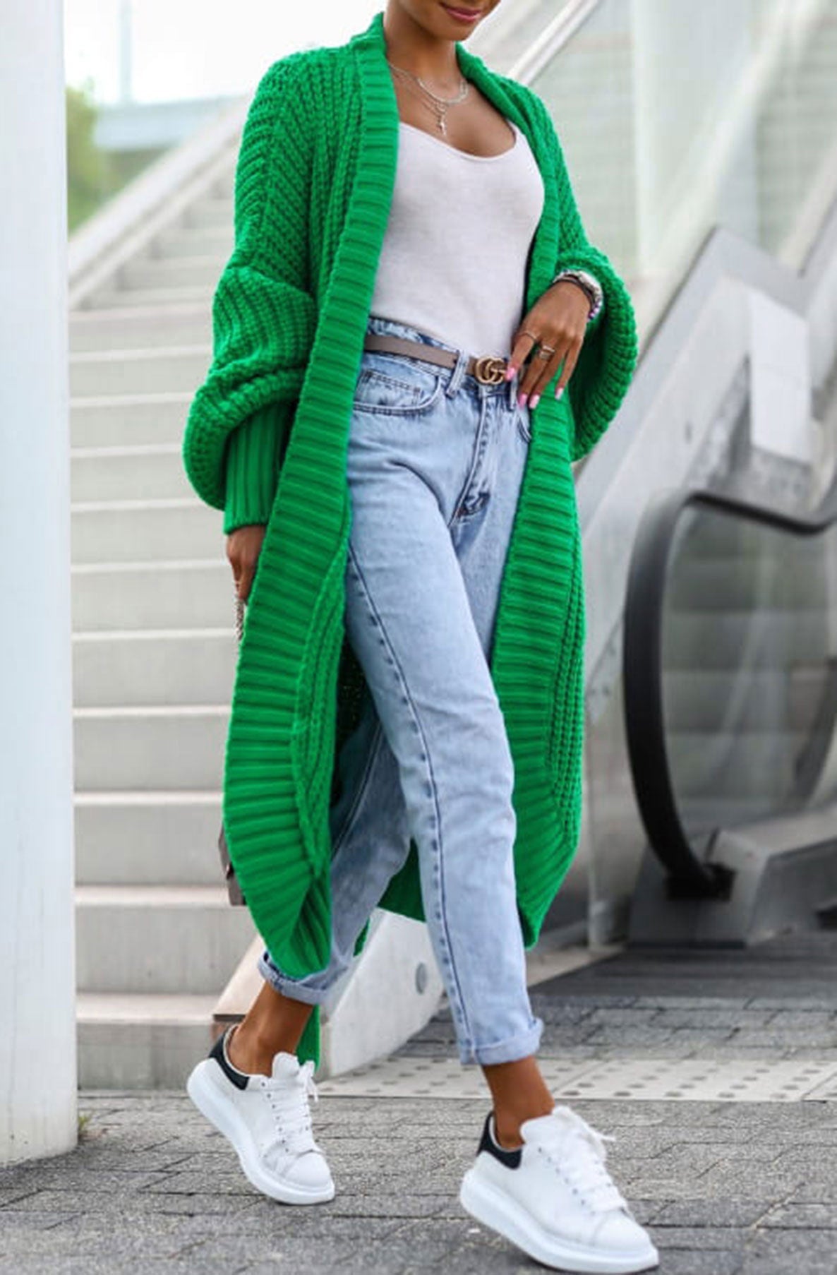 Long green 2024 cardigan outfit