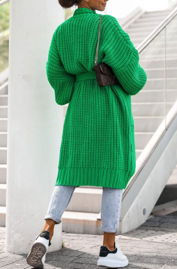 Aspen Green Chunky Knit Belted Longline Cardigan