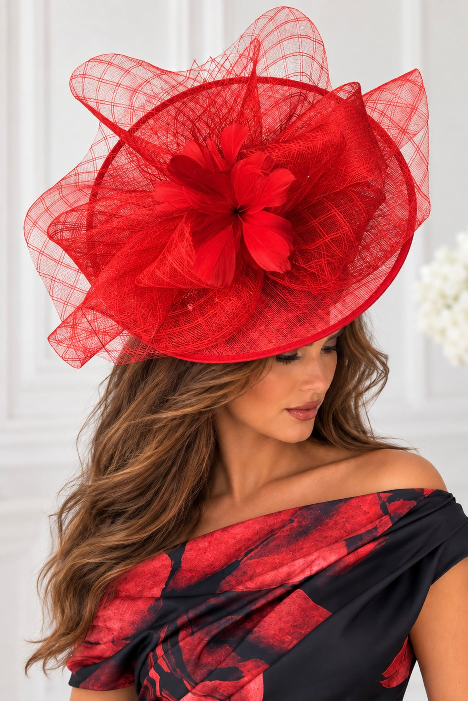 Aurelia Red Floral Bow Large Hatinator